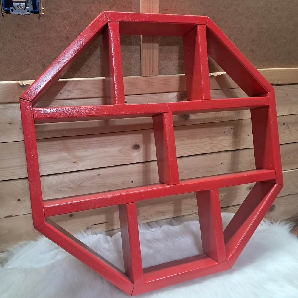 Red Handpainted Wooden Octogonal Wall Shelf